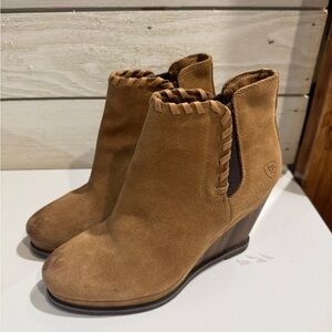 Ariat Tan Suede Wedge Ankle Boots